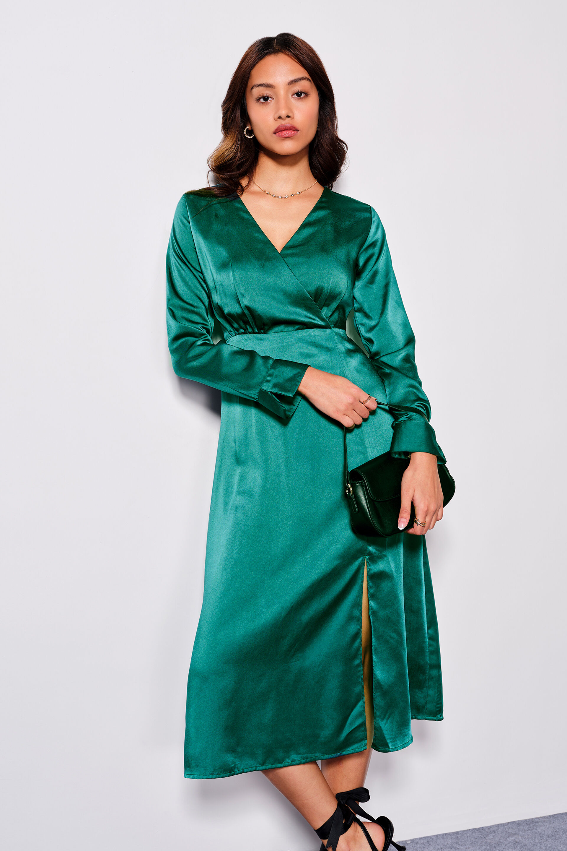 Satin Splendor Emerald Dress, Emerald Green, image 2